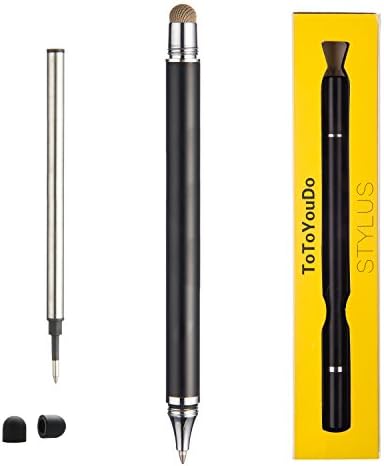 ToToYouDo 2 in 1 Pen, Touch Stylus Replaceable Pen For Smartphones, iPhone 6, 5S, iPad, Samsung Galaxy S5, S4, LG G3, HTC, Motolora, Sony, Nexus and Kindle - Black