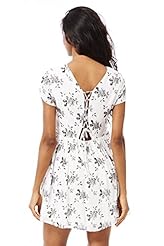Polyester/Viscose Cap Sleeves Lace-Up Summer Skater Dress 