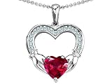 Celtic Love by Kelly Hands Holding 8mm Heart 1inch Claddagh Pendant With Created Ruby in .925 Sterling Silver