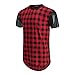 OLRIK Mens Hipster Hip Hop Leather PU Sleeve Side Zipper Paid T Thirt Red XL