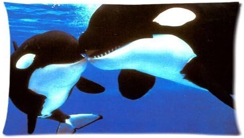 Porotye Funny Cute Lover Couples Black Killer Whale Orca Kiss Jaws Custom Cotton &amp; Polyester Soft Rectangle Zippered Pillow Case Cover 20X36 (Two Sides)