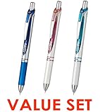 Pentel Energel Deluxe RTX Retractable Liquid Gel Pen,0.5mm, Fine Line, Needle Tip,Pearl Body Type, Black. Ink, 3 Color Accent Assort-Each 1 Pens/Total 3 Pens Value Set（With Our Shop Original Product Description）