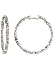 14k White Gold Diamond Hoop Earrings, w/ 0.98 Carat Brilliant Cut Diamonds, 1 3/16" (30mm)