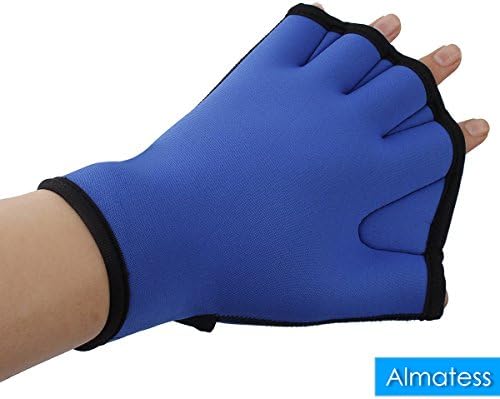 Almatess® Swim Gloves Water Resistance Training Fingerless Webbed Swimming Gloves Blue (Medium)