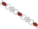 Delicate Filigree Design 7.00 carats total weight Oval Cut Garnet & White CZ Gemstone Bracelet in Sterling Silver