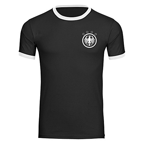 T-Shirt Deutschland Retro EM 2016 Frankreich Herren schwarz / weiß Gr. S – 2XL France Germany Deutschland, Größe:XXL