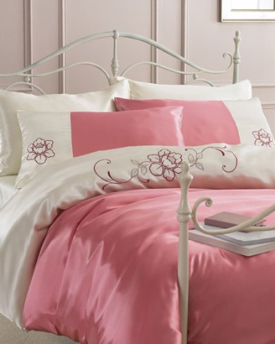 LUXURY DOUBLE PINK & CREAM SATIN DUVET COVER SET