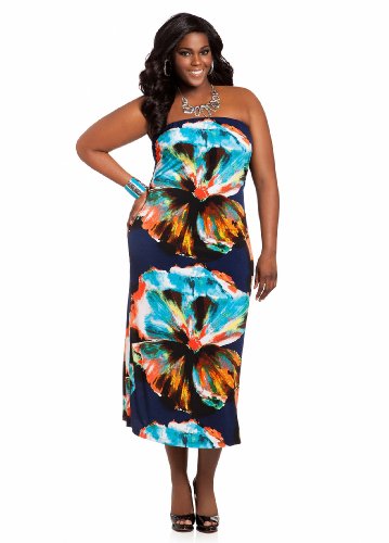 Ashley Stewart Women's Plus Size Tropical Print Maxi Ocean Blue 18/20 Ashley Stewart Women's Plus Size Tropical Print Maxi Ocean Blue 18/20