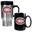 Montreal Canadiens Stainless Steel Travel Mug & Black Ceramic Mug Set - Primary Logo NHL Hockey