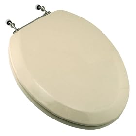 Comfort Seats C1B4E2-01BN Deluxe Molded Wood Toilet Seat with Brushed Nickel Hinges, Elongated, Bone by Comfort Seats