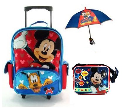 Disney's Mickey Mouse Back 2 School Set with Rolling Backpack , Umbrella, and Lunch Bag