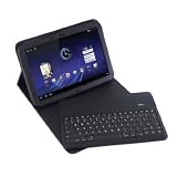 D-Lux Black Leather Folio Case With Wireless Bluetooth Keyboard (Laptop Style Keys) For Motorola XOOM