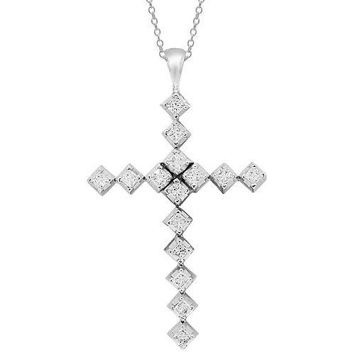14K White Gold Mens Diamond Cross Pendant 8.00 Ctw