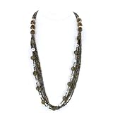 Multi-Colored Beaded Necklace with Olive and Silvertone Faceted Stones and a Silvertone Clasp