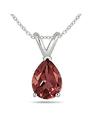 8x6MM All Natural Pear Garnet Stud Pendant in .925 Sterling Silver