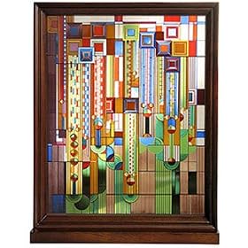 Frank Lloyd Wright Saguaro Wood Framed Stained Glass
