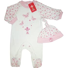 Welsh Rugby Union Girls Sleepsuit and Hat ( White/All Over Print,3 to 6 months)