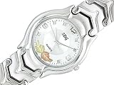 MENS SDG SILVER TONE WITH PINK AND GREEN BLACK HILLS GOLD DIAMOND CUT LEAF BRACELET WATCH