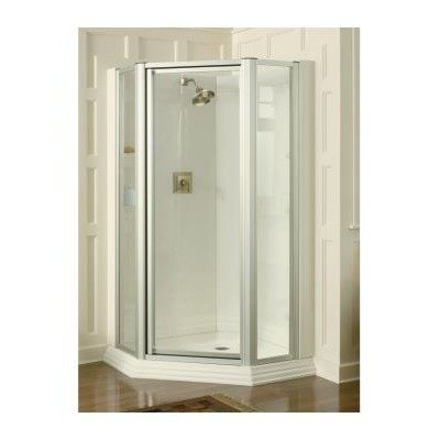 Kohler K-702305-D3-BH Memoirs Neo-Angle Shower Door with Custom Wall and Frosted Glass, Bright Brass