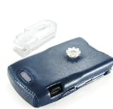 Motorola Razr V3 V3c V3i V3m Navy Leather Wrapped Snap-on Crystal Case Cover with Removable Ratcheting Belt Clip