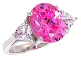 Sterling Silver 5.0 Carat Size Oval Cut Pink Tourmaline Colored CZ Bridal Ring