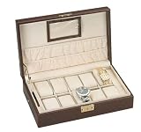 Watch Storage Case For 10 Watches And Additional Lined Pockets Cherry Glossy Finish