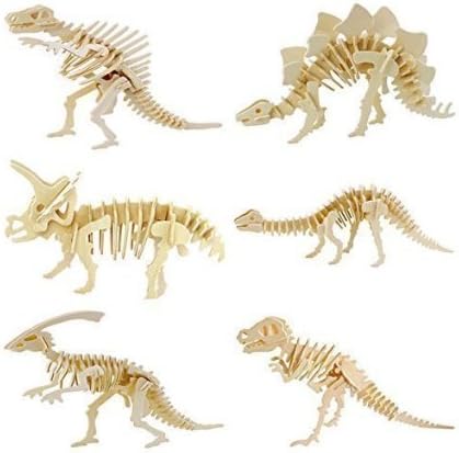 Jinnuo star 3D Wooden Simulation Animal Dinosaur Assembly Puzzle Model Toy for Kids and Adults,6-piece Set