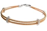 18K Rose Gold Double-Strand, Hand-Woven Mesh Bracelet, Designed With Four Bar Shaped White-Gold Stations, Enhanced With Pave Set Diamonds. ( GH-Color, SI-Clarity; c.t.tw.0.25 CT ).