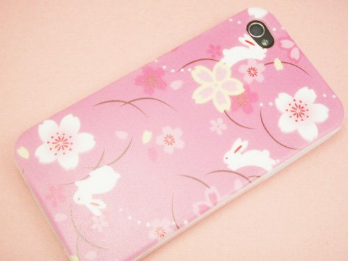 iPhone4ケース　ハードプロテクト特殊印刷カバー 【PC149 桜と白うさぎ】