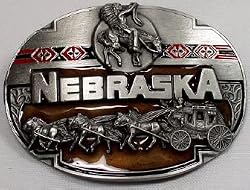 Nebraska 3-D Enamel Pewter Belt Buckle