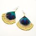 Black gold silver women peacock feather beads earrings
