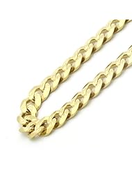 14K Gold 6.5mm Italian Yellow Pave Curb Chain Necklaces ( Available Length 18", 20", 22", 24", 26")