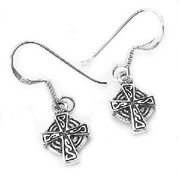 Sterling Silver Celtic Knot Sun Cross Dangle Earrings