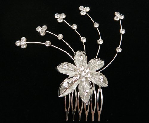 Flowers And Silvery Leaves comb for Weddings - Proms - quinceanera or pageants
