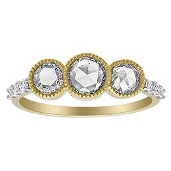 14k Yellow Gold Rose Cut Diamond 3-Stone Ring (1 cttw, H-I Color, SI2 Clarity), Size 6