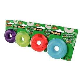 Scotch(R) Magic(TM) Tape Donut Dispenser, Assorted Colors, 0.75 x 300 Inches, 4-Rolls (155)