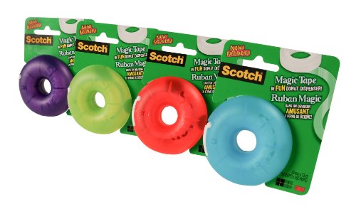 Scotch Magic Tape Donut Dispenser, Assorted Colors, 3/4 x 300 Inches, 4 Rolls (155)