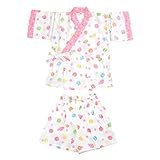 【80cm】「水玉とヨーヨー」女の子用 日本製 やわらか二重ガーゼ甚平