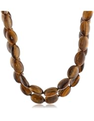 Sterling Silver Genuine Stone Double Strand Oval Beaded Necklace, 18"