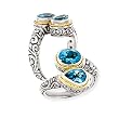 925 Silver & Blue Topaz 2-Stone Wrap Ring with 14k Gold Accents- Sizes 6-8