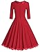 MUXXN Women's 1950s Vintage 3/4 Sleeve Rockabilly Swing Dress(2XL,Red)