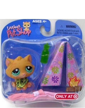 Littlest Pet Shop Exclusive Single Pack Figure Orange Kitten with Bandana & Tent