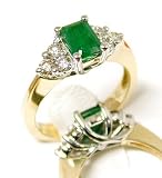 14k Two-tone Genuine Columbian Emerald & Diamond Engagement Ring - Size 7.0