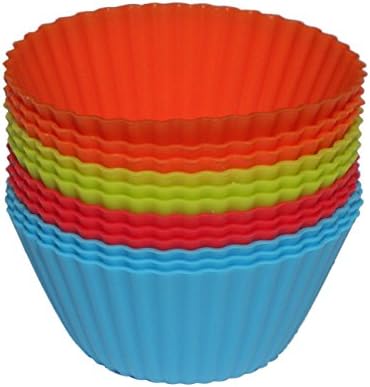 Boulder Kitchens 12 Premium Reuseable Nonstick Standard Size Eco-friendly Fun & Colorful Silicon Baking Cups with Storage Container /Liners for Cupcakes/ Muffins/ Snacks/ Frozen Treats/ Eggs/ Party Treats