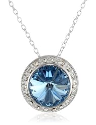 Sterling Silver Genuine Swarovski Crystallized Elements Round Pendant Necklace, 18"