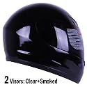 Gloss Black Full Face Motorcycle Helmet DOT +2 Visor (Large)