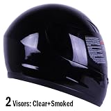 Gloss Black Full Face Motorcycle Helmet DOT +2 Visor (Large)