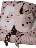 Retro Pink & Chocolate Polka Dot Baby Girl Bib, Burp Cloth & Changing Pad