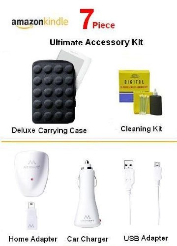 Ultimate Accessory Kit For The Amazon Kindle 2 - Sony Reader Touch & Barnes & Noble Nook Kit Includes Slim Leather Like Carrying Case - Micro USB Adapter - Home AC Adapter - Car Adapter + Screen Protectors + Free Cleaning Kit Image Ultimate Accessory Kit For The Amazon Kindle 2 - Sony Reader Touch & Barnes & Noble Nook Kit Includes Slim Leather Like Carrying Case - Micro USB Adapter - Home AC Adapter - Car Adapter + Screen Protectors + Free Cleaning Kit