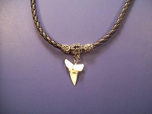Shark Tooth Necklace 1" Tooth on Braided Black Leather (18" Necklace)